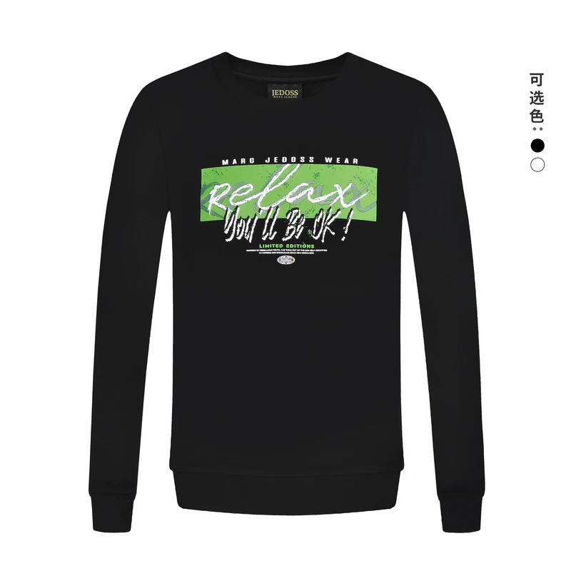 JEDOSS/爵迪斯秋上新潮牌男装刺绣高周波印花圆领套头卫衣长袖031