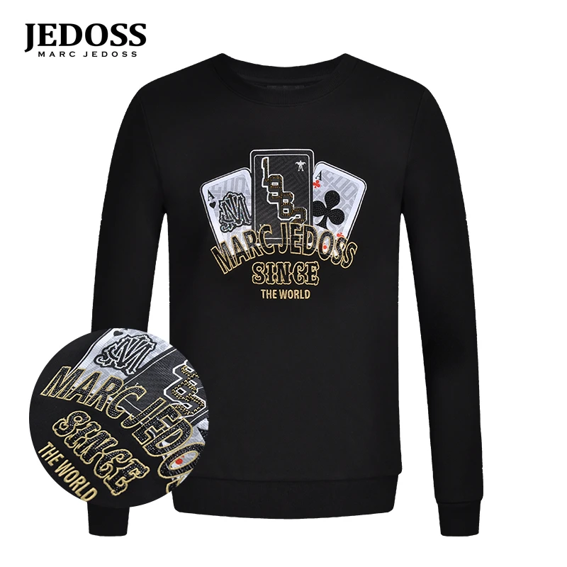 JEDOSS/爵迪斯男装秋冬时尚轻奢扑克烫钻修身无帽卫衣潮YF049