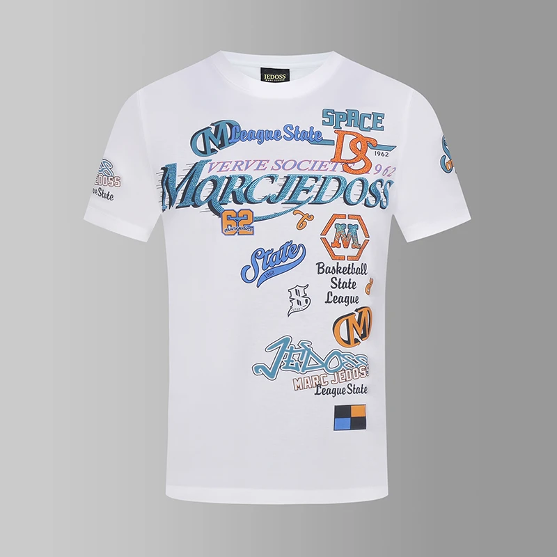 JEDOSS/爵迪斯男装初春新款字母休闲章仔男款修身短袖T恤692