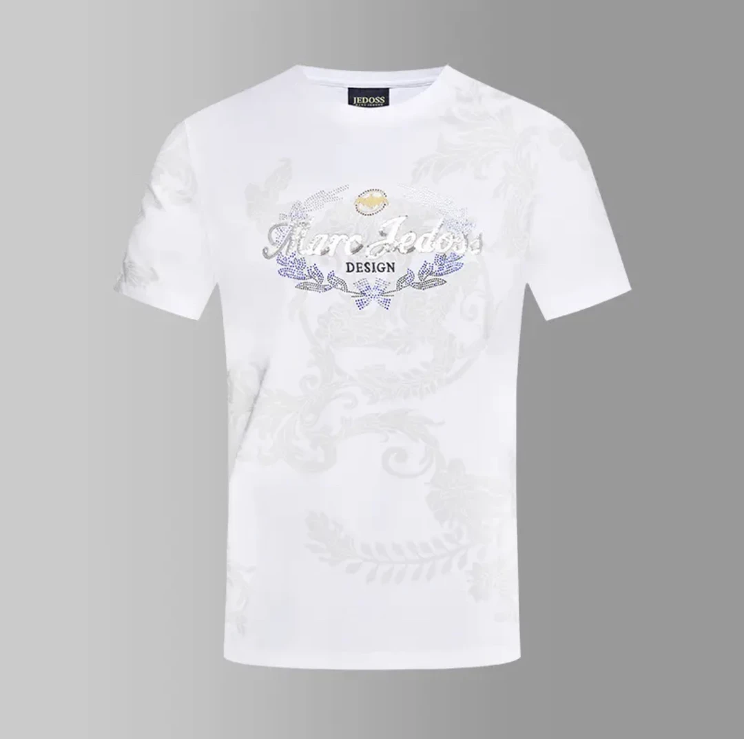 JEDOSS/爵迪斯速干男装夏季款暗纹印花修身短袖T恤亮片烫钻潮T恤