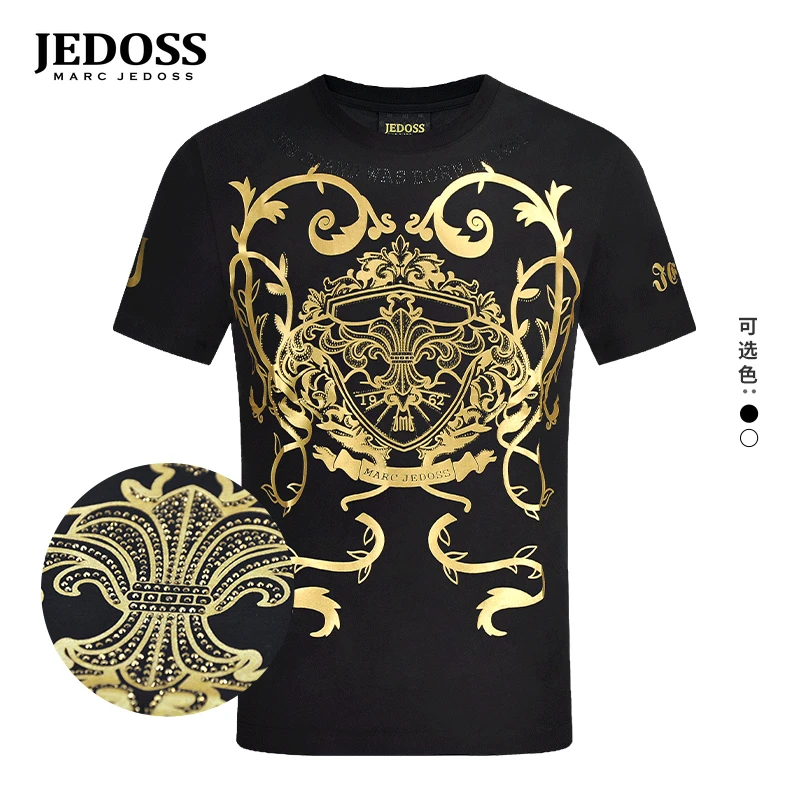 Marc jedoss/马克爵迪斯同款上新修身满印烫金卷草纹男款半袖