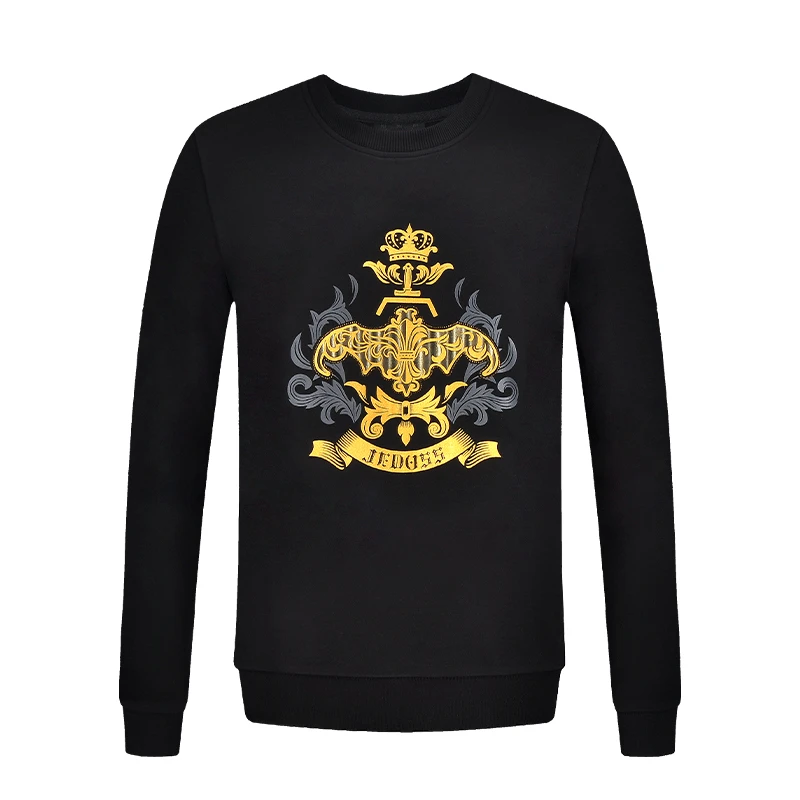 JEDOSS/爵迪斯男装秋冬新款LOGO烫金烫钻加绒修身春秋圆领卫衣