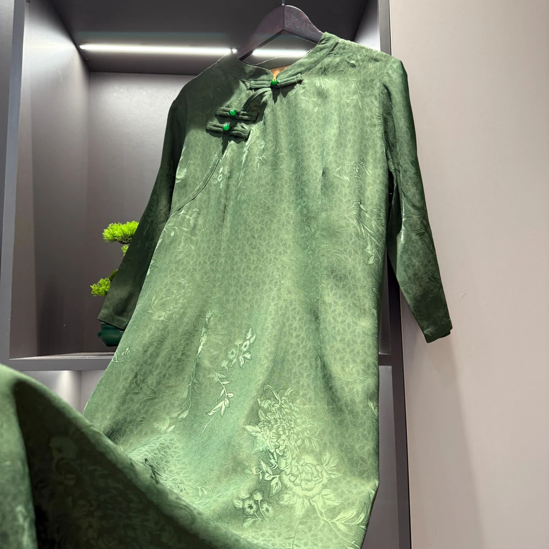 中式连衣裙复古斜襟盘扣传统改良春季女装宽松连衣裙1516