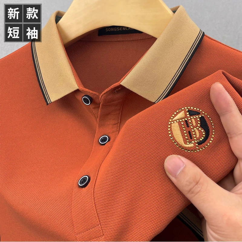 夏季新款男士男装短袖T恤美式商务刺绣翻领POLO衫宽松半袖上衣男