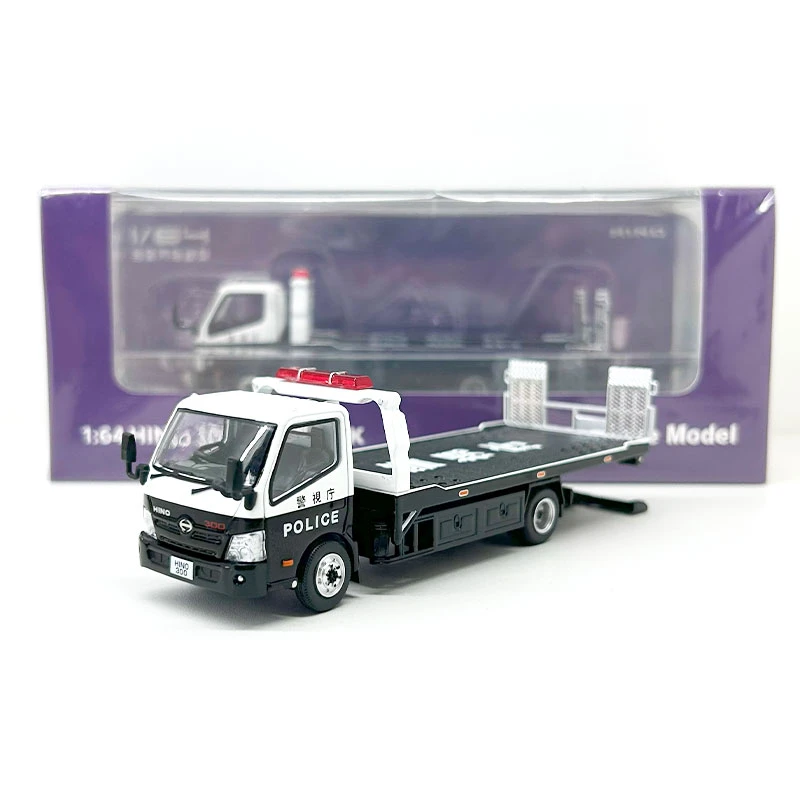 Unique Model车模 1:64日野300 警视厅全落地拖车 合金汽车模型