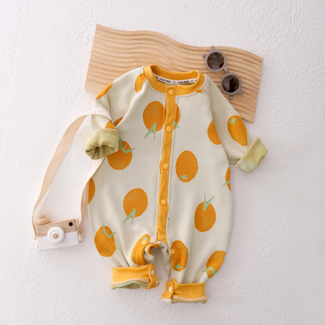 春秋季婴儿针织衫宝宝新品外出针织连体衣哈衣爬服新生儿幼儿毛衣