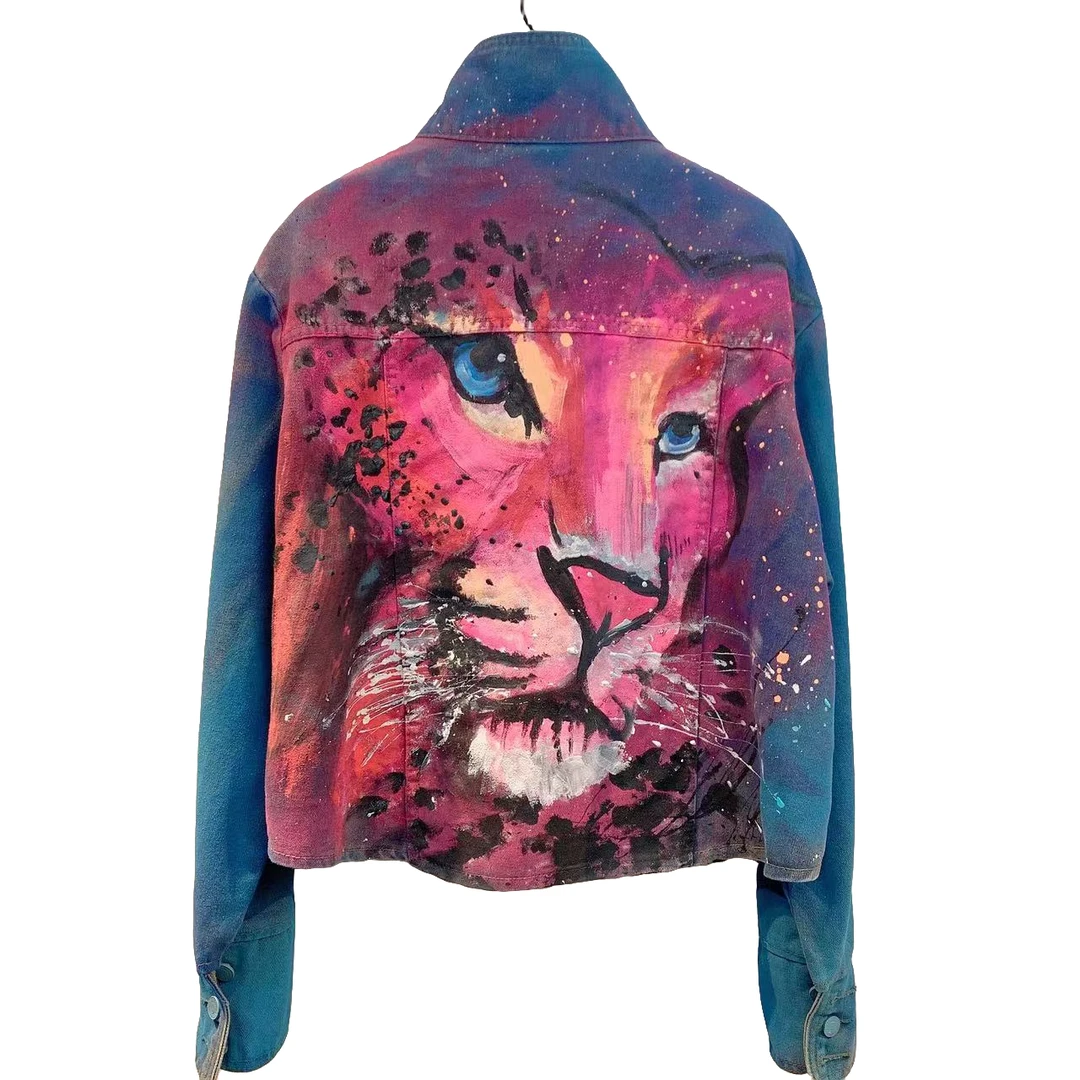 粉红豹-TechnoMarine设计师手绘多巴胺潮牌涂鸦个性潮流牛仔外套