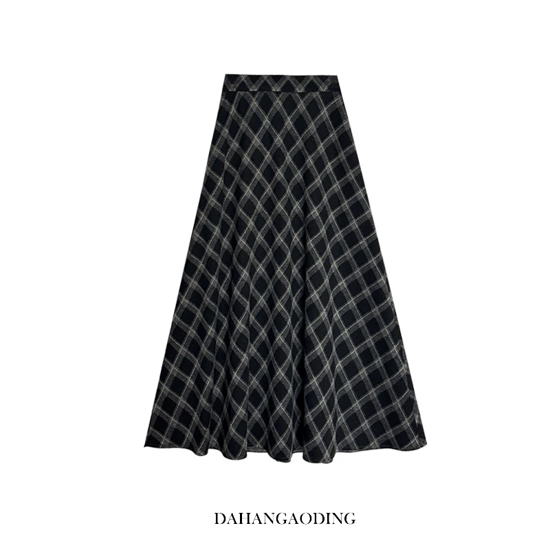 【黑灰格子毛呢裙】韩版高腰显瘦气质减龄中长款半身裙女