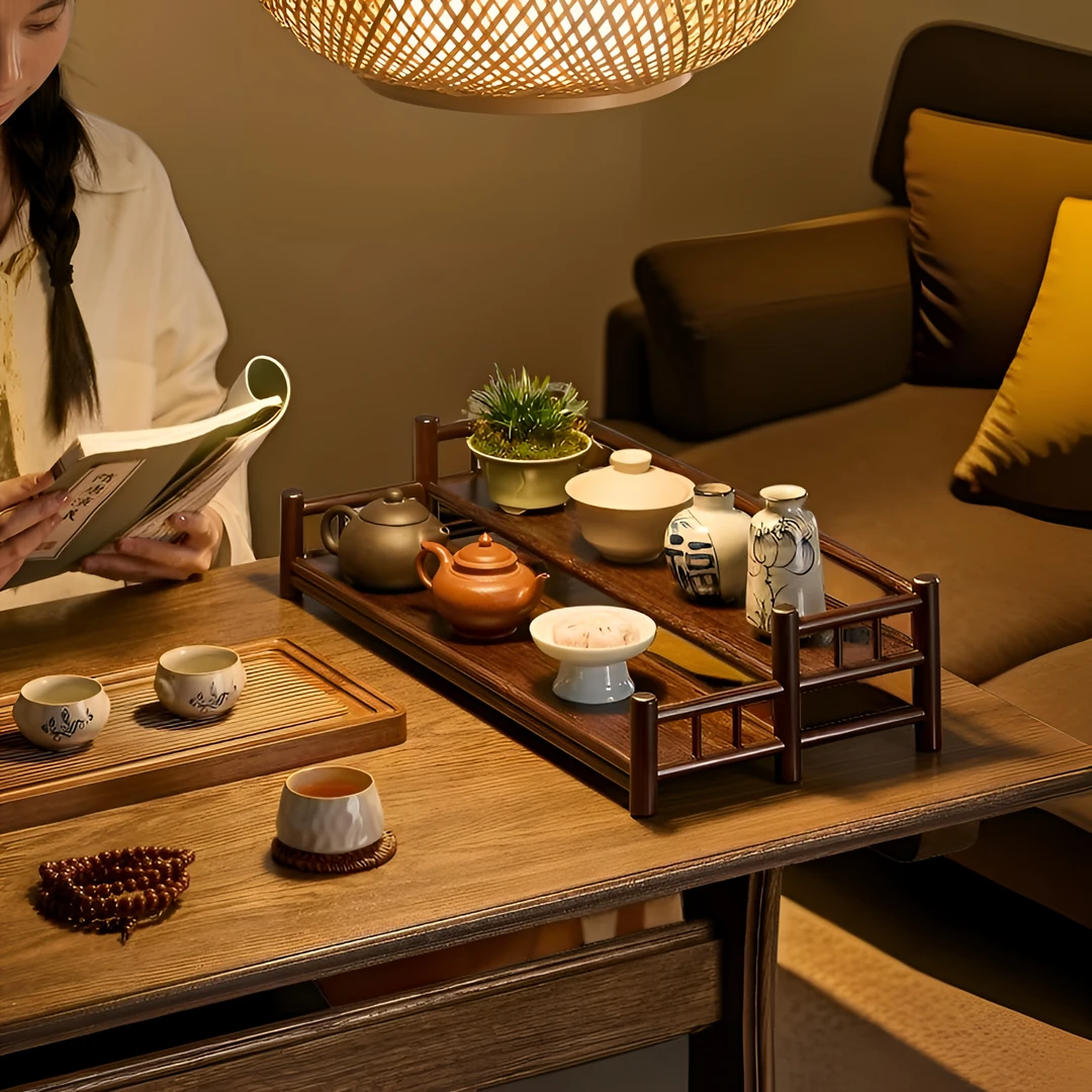 茶具收纳展示架楠竹整装茶杯架茶壶摆放陈列置物架放茶叶罐的架子