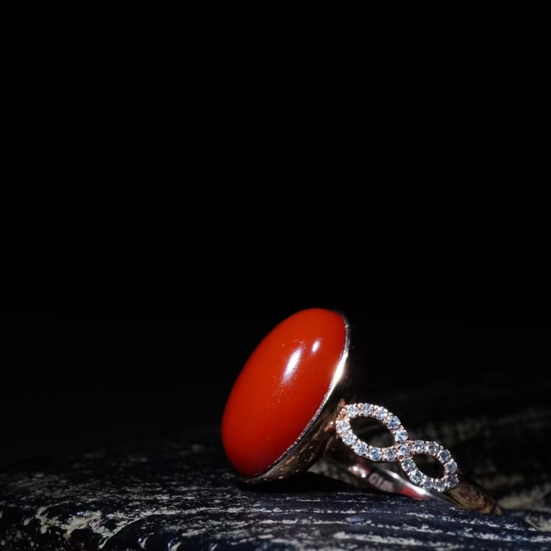 赤玉南红保山大水沟料锦红戒指女款气质时尚简约