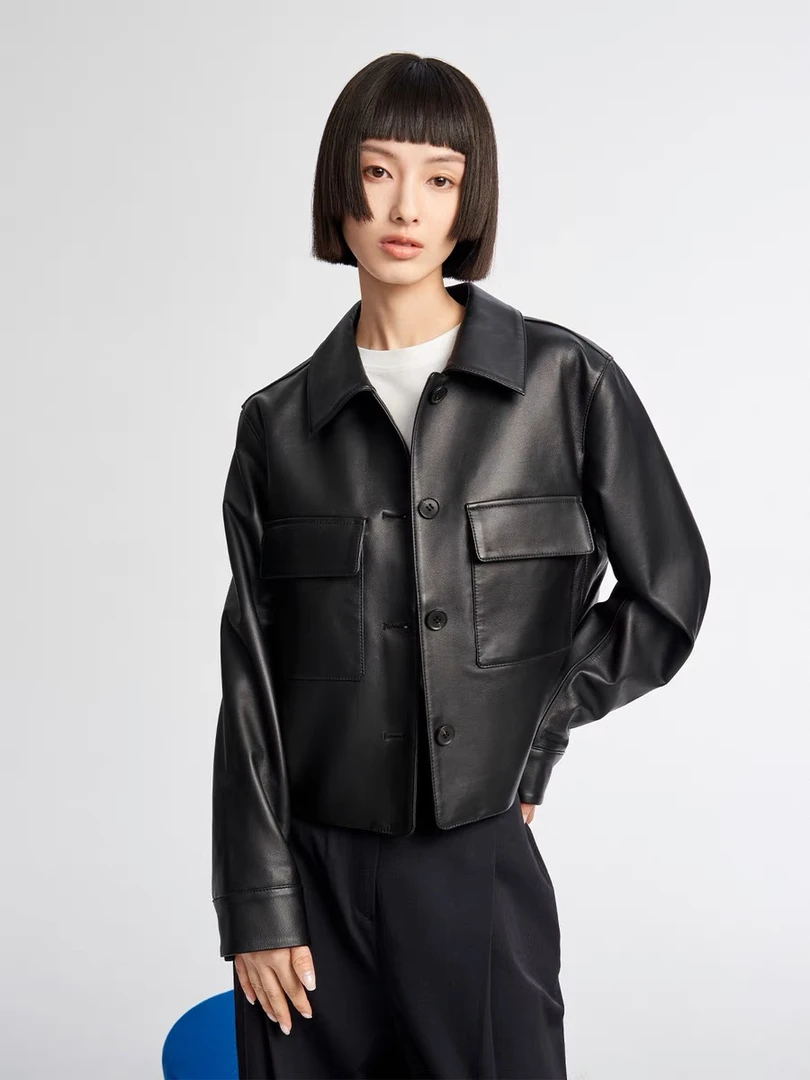 皮衣女外套绵羊皮女士皮衣短外套机车服春秋款女装皮夹克外套2326