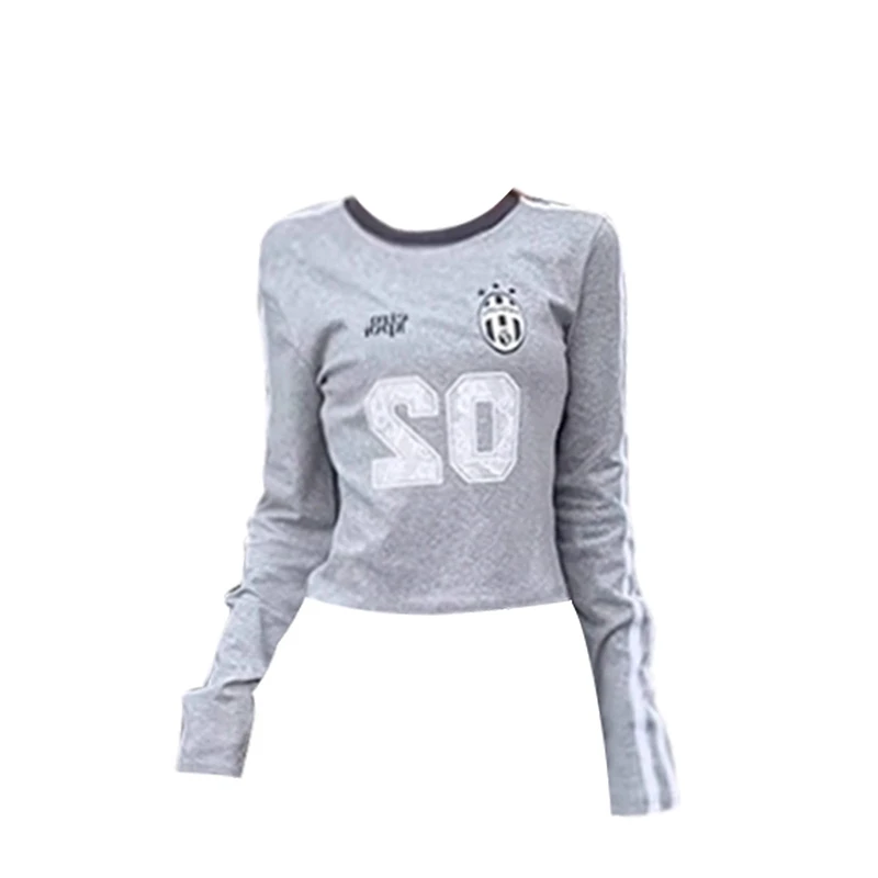 圆领撞色长袖t恤女秋季新款设计感修身显瘦洋气百搭短款上衣ins潮