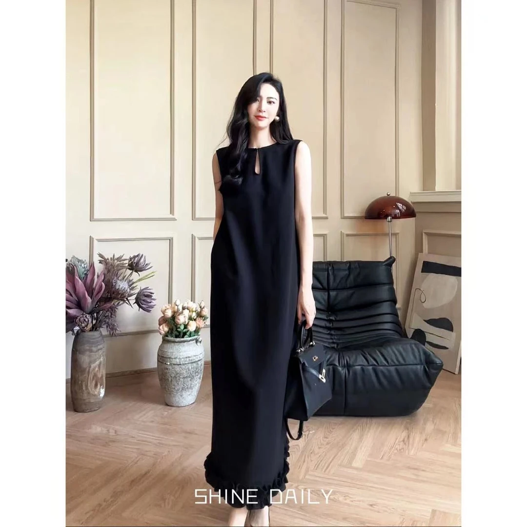 【时光定格】直筒前后可穿V领/水滴领无袖背心裙黑色黑色法式小众