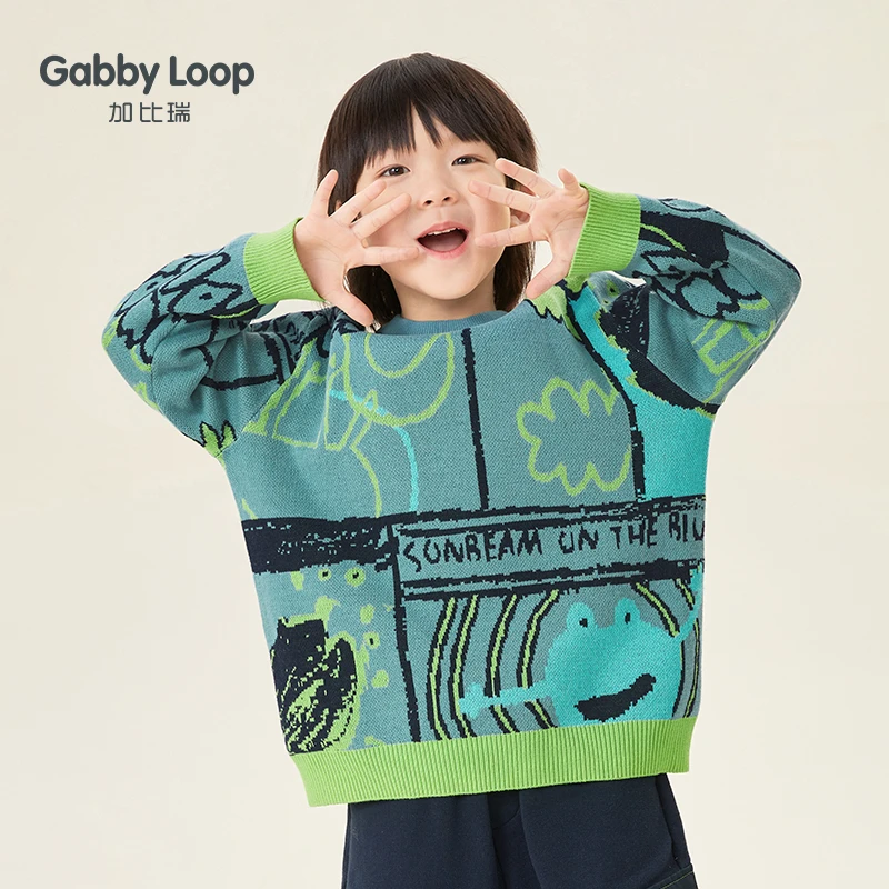 加比瑞童装  男童春秋全棉洋气套头毛衣卡通提花线衫上衣BMC21040