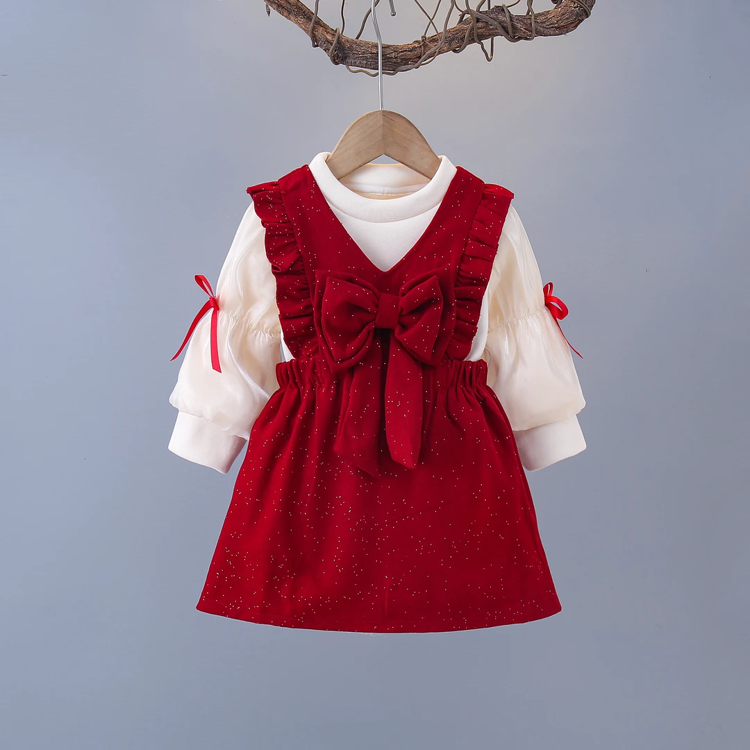 L188款  儿童女宝秋冬季加绒新款洋气套装公主裙连衣裙女童童装