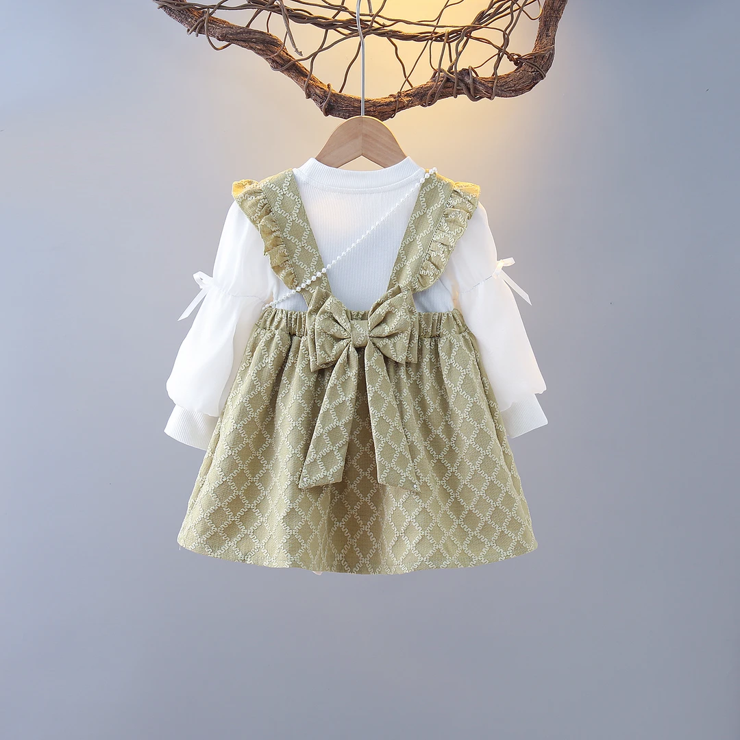 女童长袖公主裙韩版洋气纯色时尚两面可穿套装小童秋季新款真两件