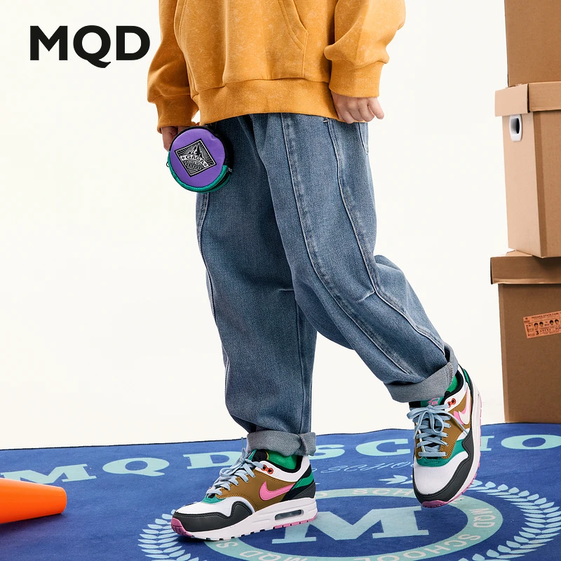 MQD童装秋季新品学院风潮酷休闲直筒柔软透气牛仔裤9643W1401