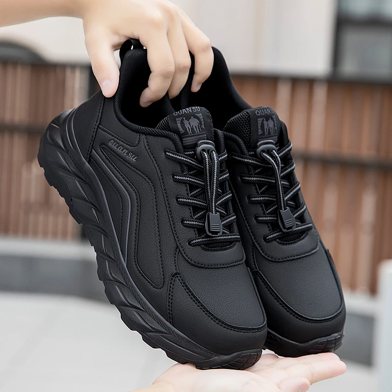 足力健运动老人鞋男鞋正品中老年爸爸健步鞋舒适鞋秋冬季皮面防水