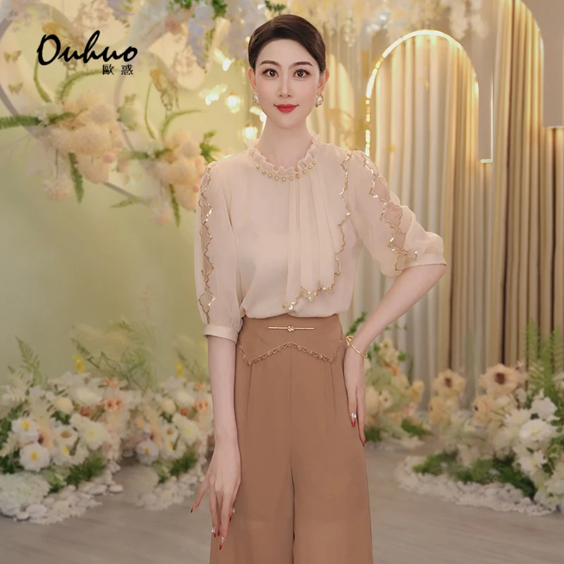 【木木定制】2024夏新款气质圆领蕾丝拼接设计感小众上衣OHSHH05075