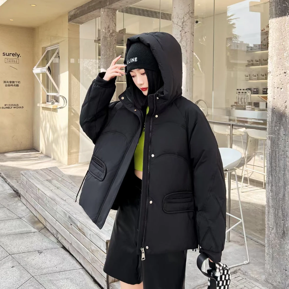 新款立领连帽大朵白鸭绒专柜正品黑色羽绒服面包服加厚保暖时尚