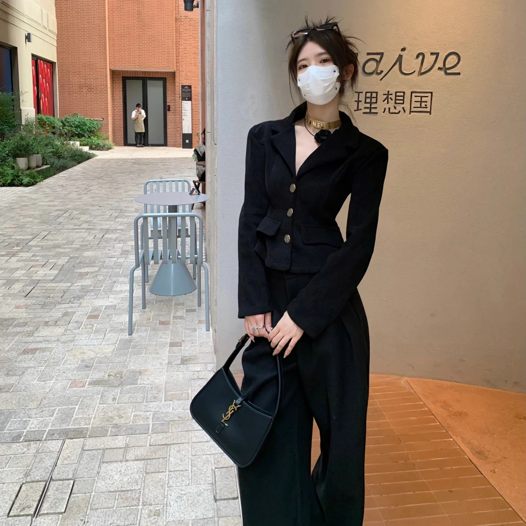 小香风灯芯绒V领加绒上衣气质显瘦女装2024冬季新款高级感阔腿裤