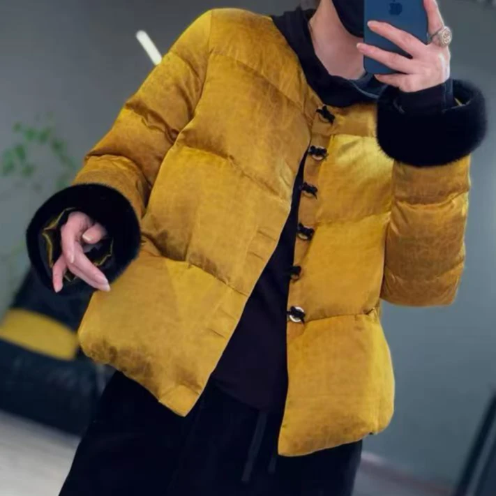 新中式女2024冬季新款高端欧货白鸭绒加厚外套