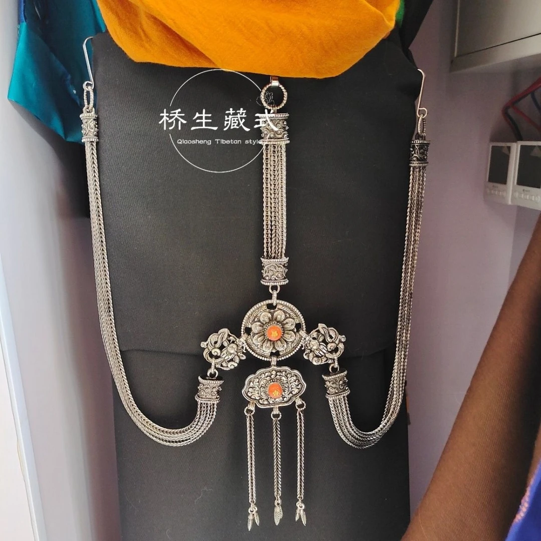 女士西藏式仿古银合金属藏袍藏族服装表演裹裙民族风腰间配饰腰链