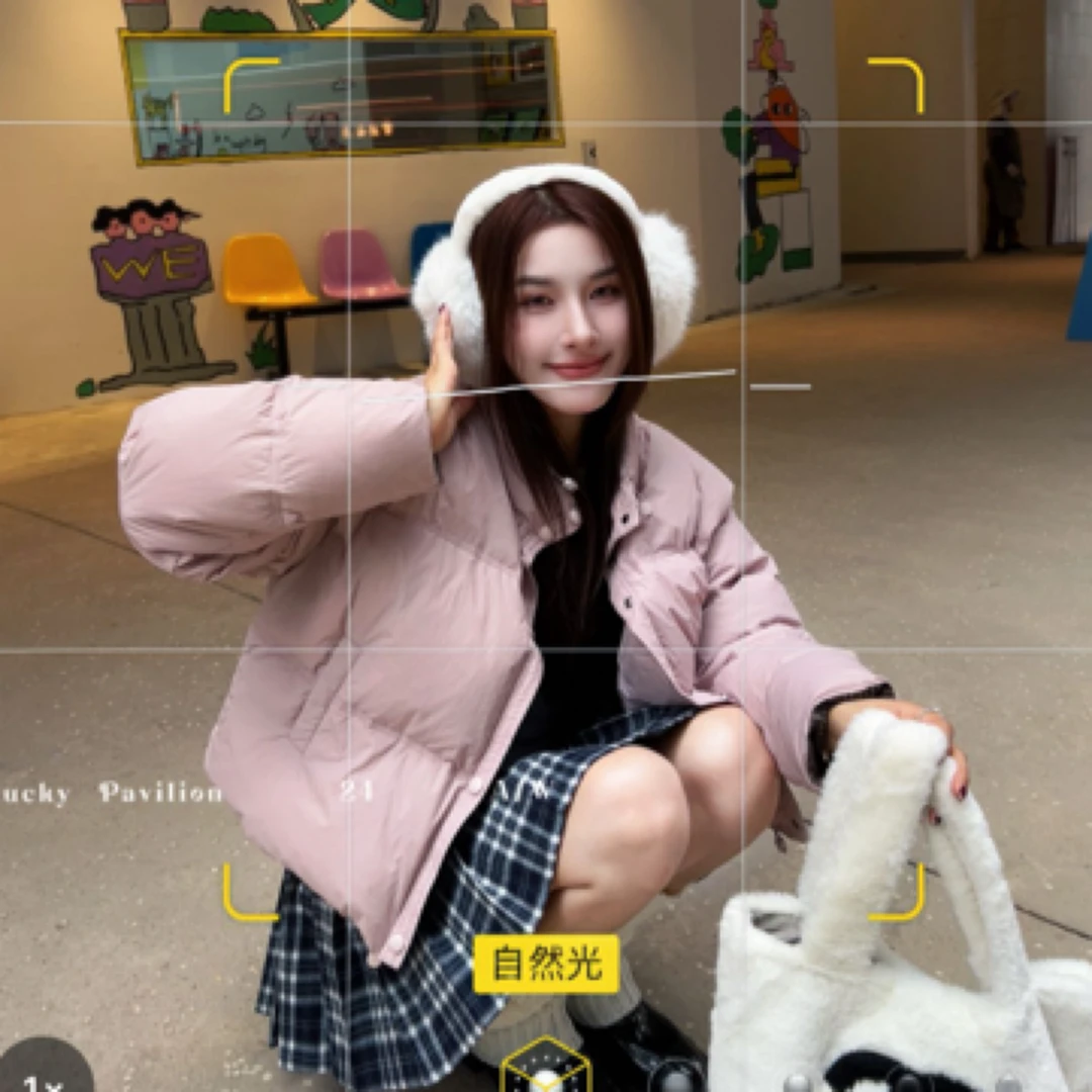 清XYG 08183 休闲立领羽绒服宽松显瘦小个子面包服白鸭绒保暖外套