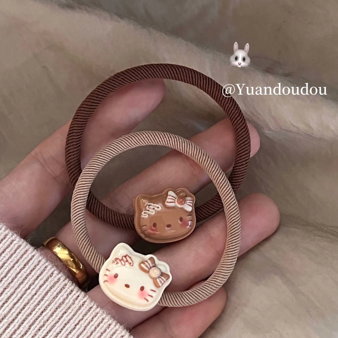 咖色奶油奇曲kt猫发绳韩系耐用编织发绳基础高弹力丸子简约小众