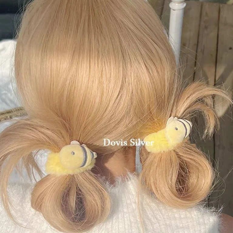 ins少女心奶黄色立体小蜜蜂毛绒发圈可爱软萌秋冬新款软糯发绳女