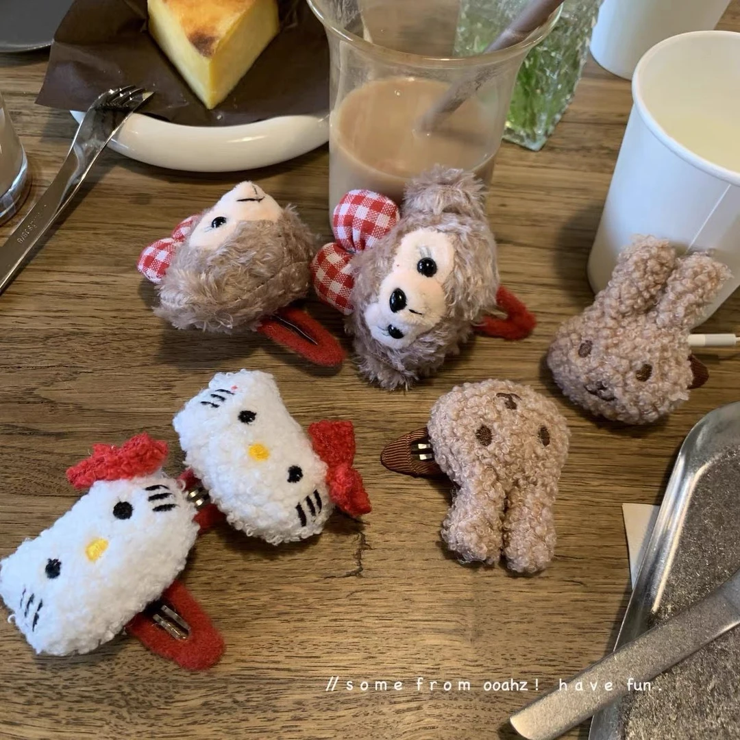 一些kitty发饰~达菲熊发夹可爱卡通毛绒小兔防滑不压发发卡秋冬