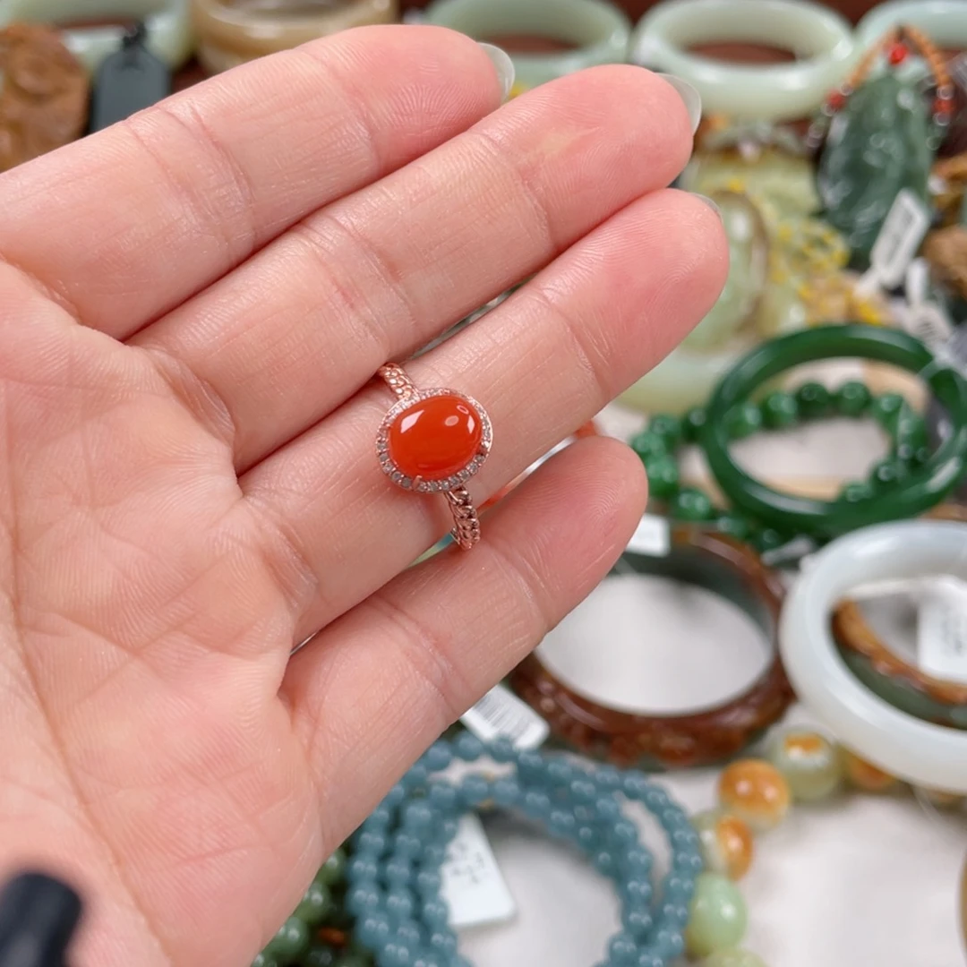 南红玛瑙精品戒指银S925镶嵌