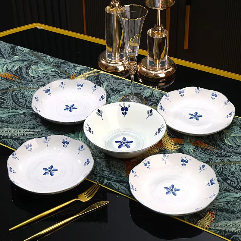 花韵花瓣盘8.5英寸4个装+8英寸汤碗 破损补发