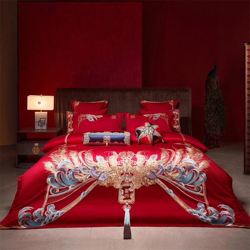 结婚床上四件套纯棉全棉100被套床单被罩红色喜庆床盖四件套床品4
