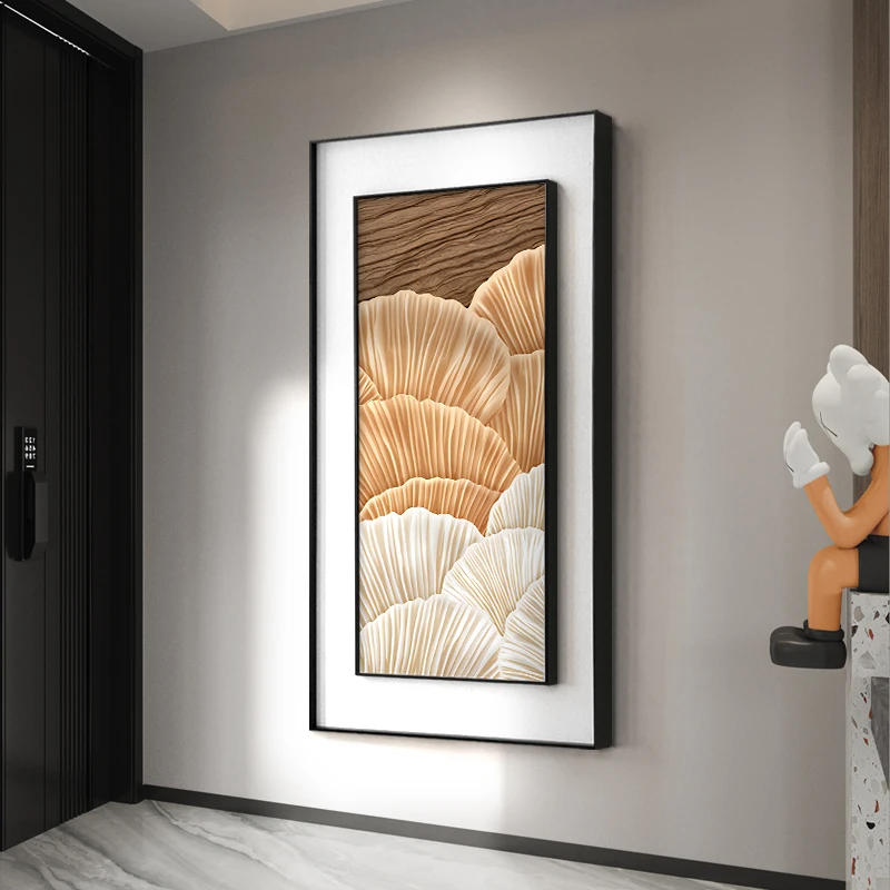 鳞叶 现代简约入户玄关装饰画高级感走廊过道壁画高档抽象挂画竖