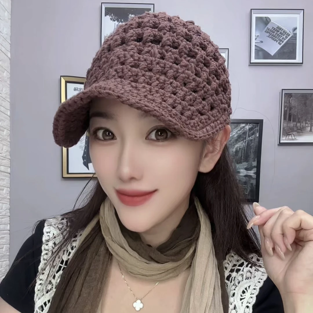 韩版手工编织棒球帽棉麻女士帽
