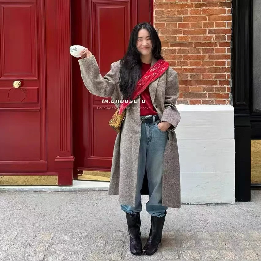 【清】逸语 IN choose u笑笑家2024冬季时尚磨毛直筒牛仔裤89622-1