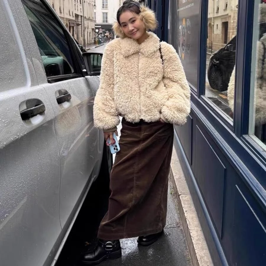 逸语IN choose u笑笑家2024韩版冬季洋气翻领毛毛外套女保暖85511