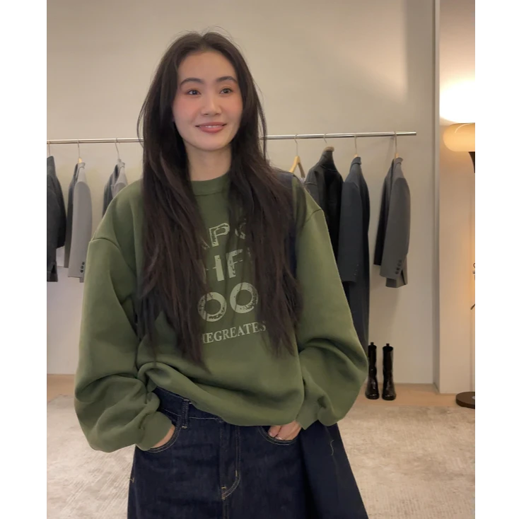 【逸语2024专场】in choose u笑笑家冬季宽松百搭印花加绒卫衣85516