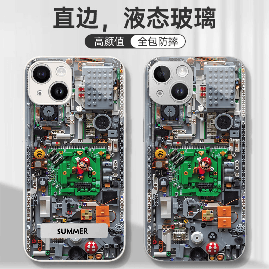 乐高马里奥电路板玻璃壳适用苹果15/iPhone14动漫防摔高级手机壳