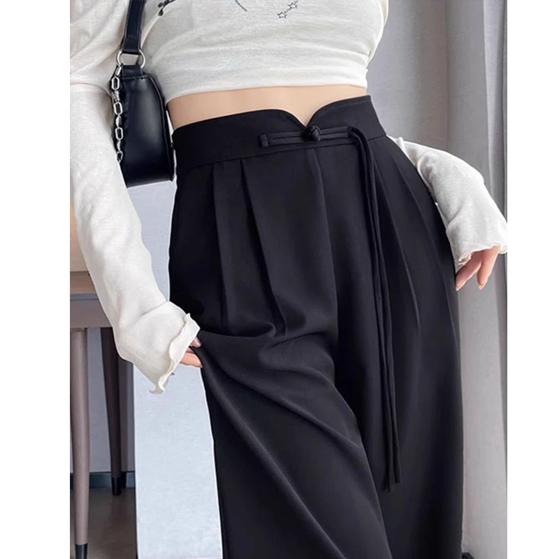 大码女装阔腿裤春夏新中式国风设计感200斤胖mm高腰垂感西裤3368