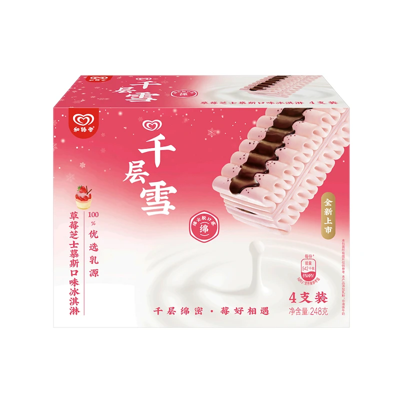 和路雪千层雪草莓芝士慕斯冰淇淋(62g*4)248g/盒