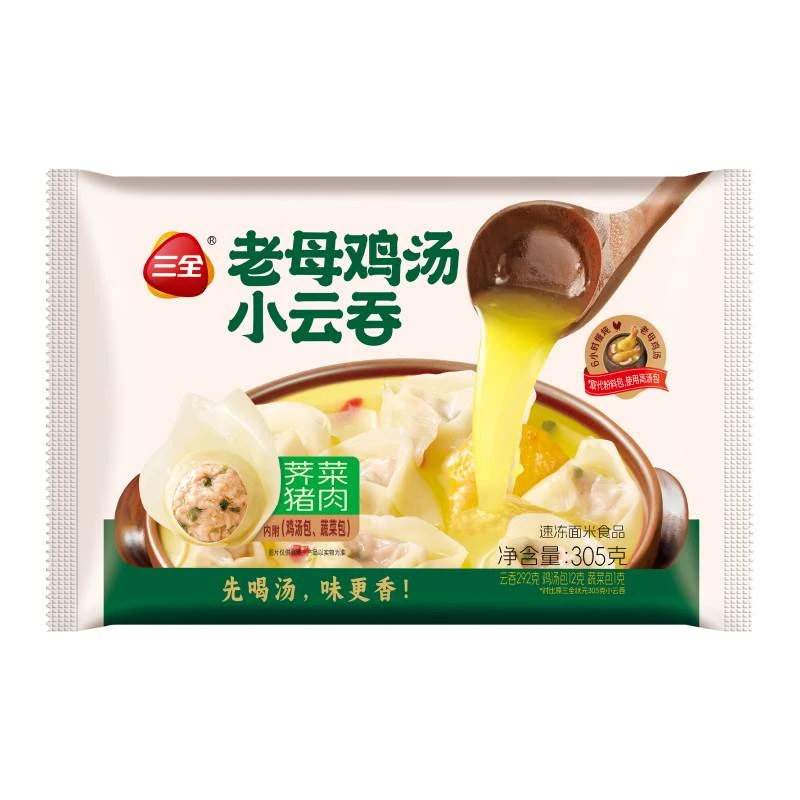 三全荠菜猪肉老母鸡汤小云吞305g/袋