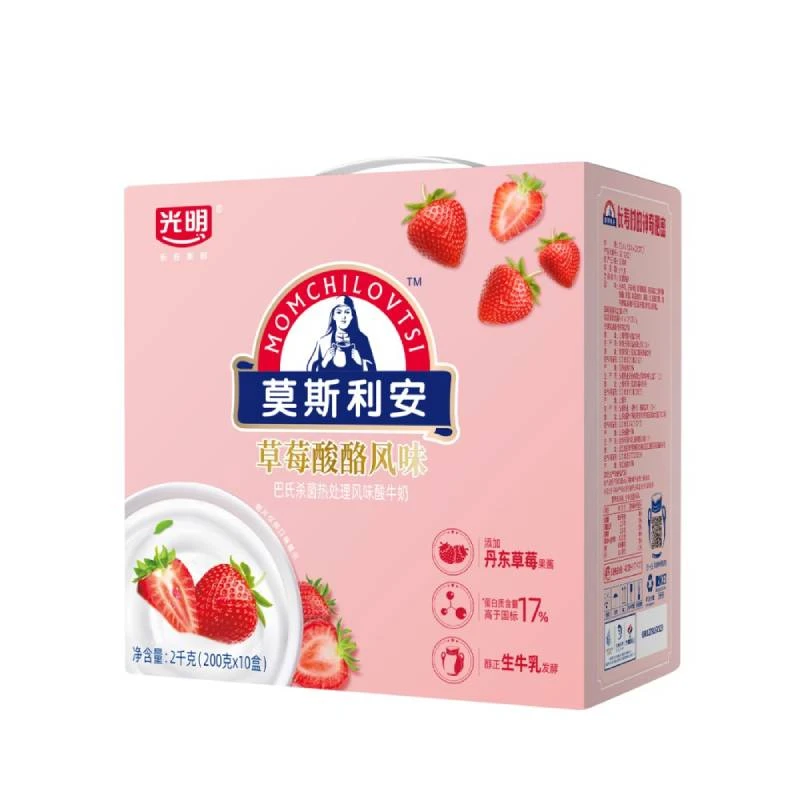 光明莫斯利安巴氏杀菌热处理风味酸牛奶(草莓酸酪风味) 200g*10盒