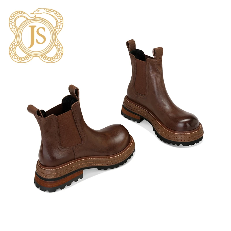 已开价，360Z933-1时尚欧美圆头切尔西靴百搭复古粗跟厚底中筒秋冬