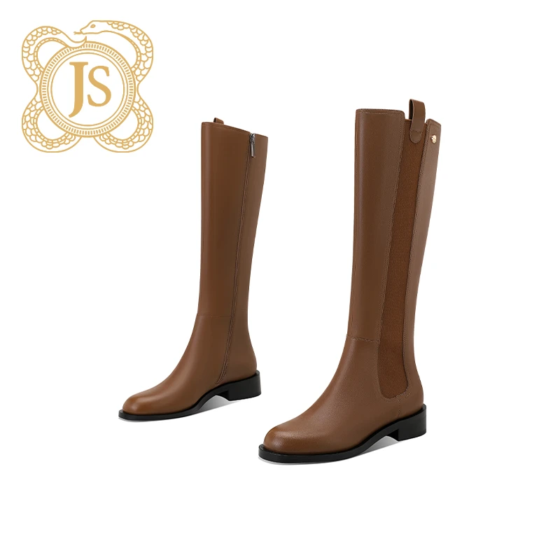 已开价，14Z22M1893-1秋冬厚底骑士靴时尚圆头拼接皮里显瘦长筒靴