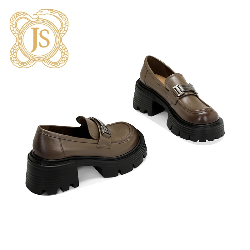 已开价，19Z73716复古圆头个性金属扣松糕厚底乐福鞋女小个子显高