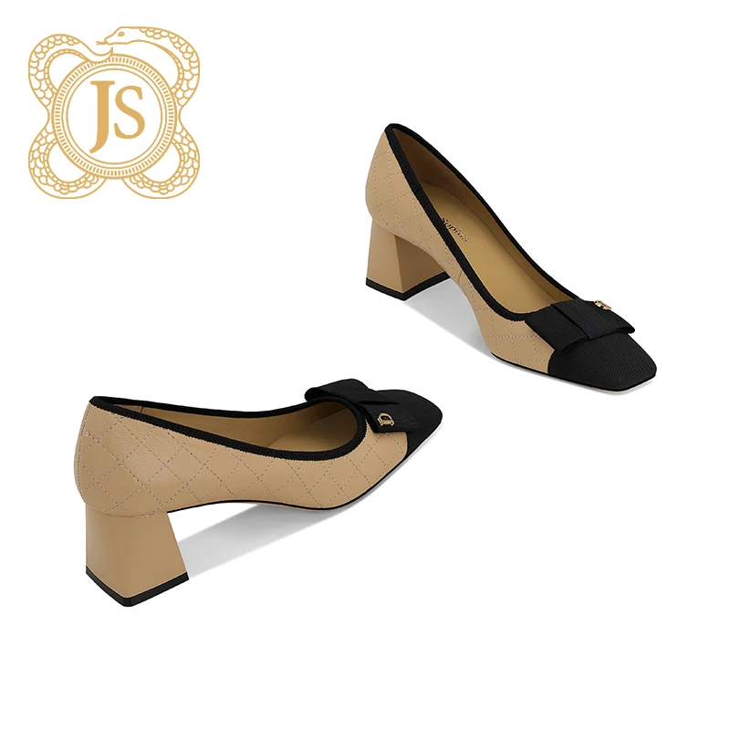 已开价，24Z61959小香风女鞋秋季新款菱格蝴蝶结裸色高跟鞋女