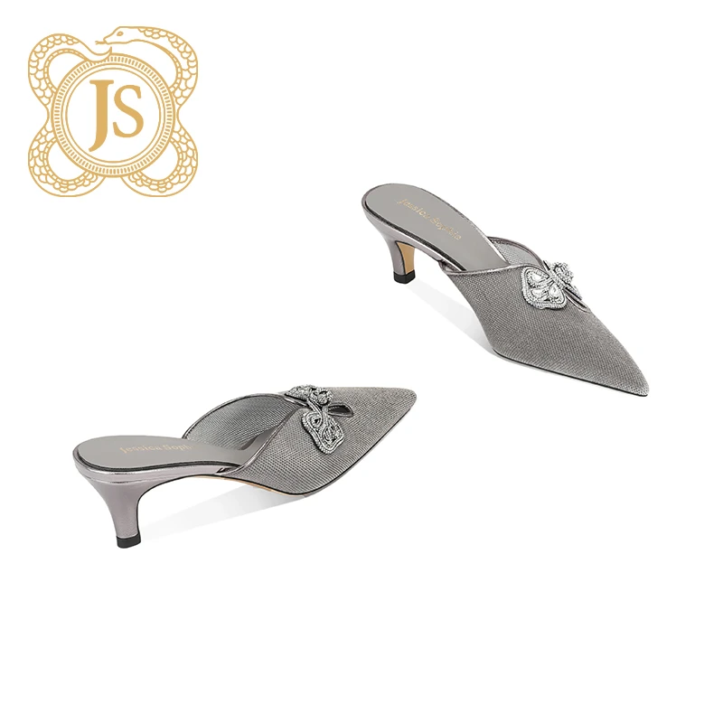 已开价，24Z912872水钻中式古典灰色气质拖鞋女外穿细跟包头显脚小