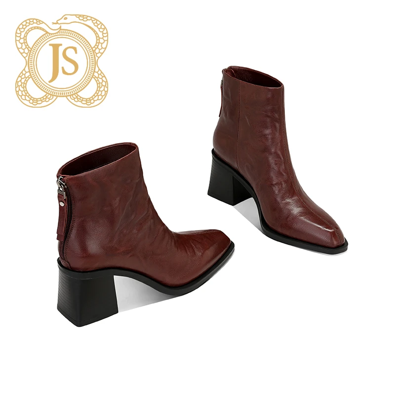 已开价，217Z69M57-1婚礼宴会靴子真皮方头显瘦女人味高跟鞋短靴